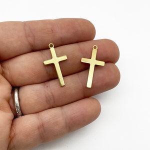 6 Gold Plated 23mm Religious Catholic Cross Charms, Christian Cross Pendants A236