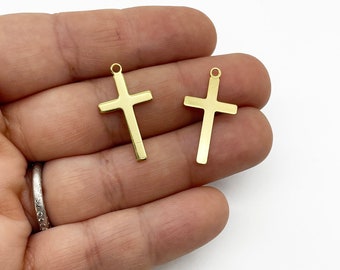 6 Gold Plated 23mm Religious Catholic Cross Charms, Christian Crucifix Pendants A236