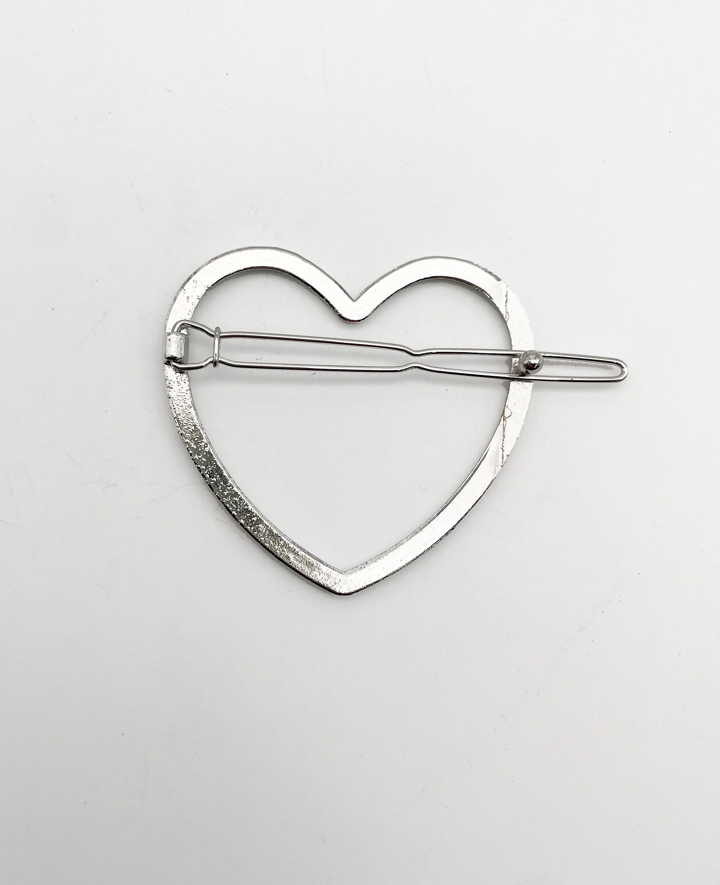 Two Large Silver Tone Heart Har Clip Blanks, Uv Resin Hollow 