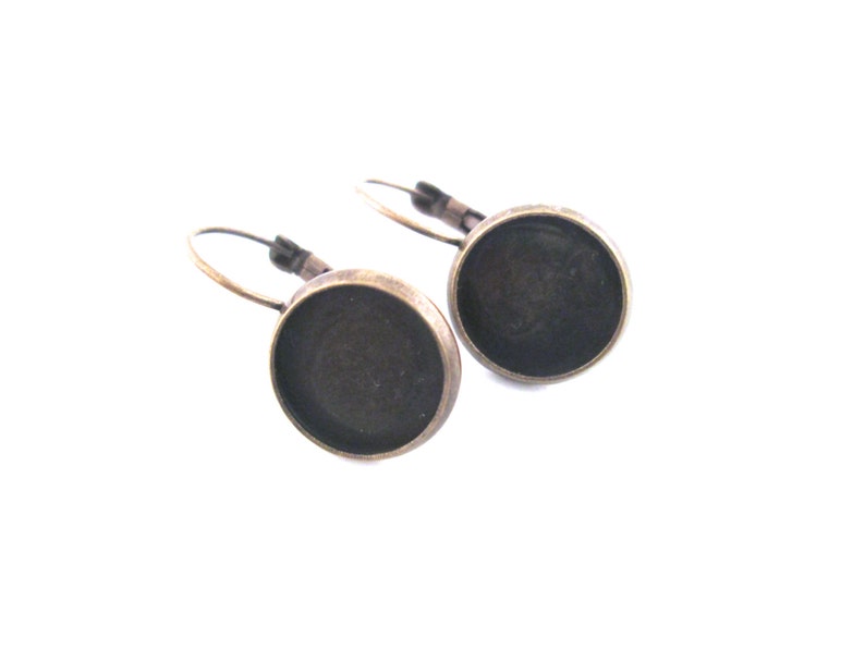 12mm brass bezel lever back earrings, C133 image 2