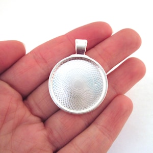 5 Silver Plated Round 25mm 1 inch bezel settings pendant blanks, Diy base Diy tray charms, B38