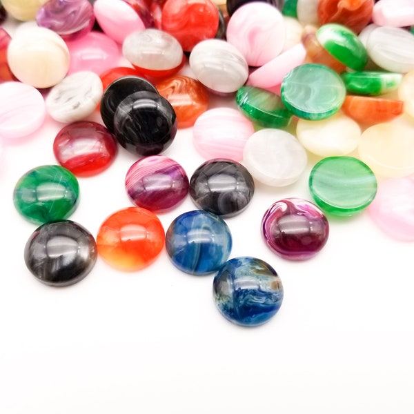 10 Faux Assorted Color Marble or Agate Resin Cabochons, 12mm fake stone Cabochons, H189