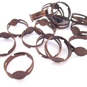 8mm brass plated adjustable ring base blanks, bronze flat pad glue on bases, pick your amount A187