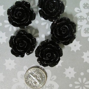 10 black 20mm rose cabochons, beautiful flower resin cabs