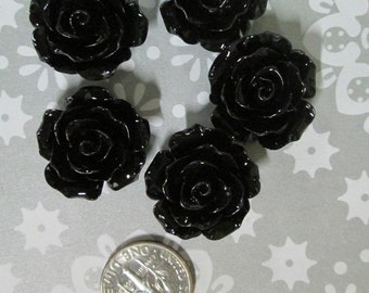 10 black 20mm rose cabochons, beautiful flower resin cabs