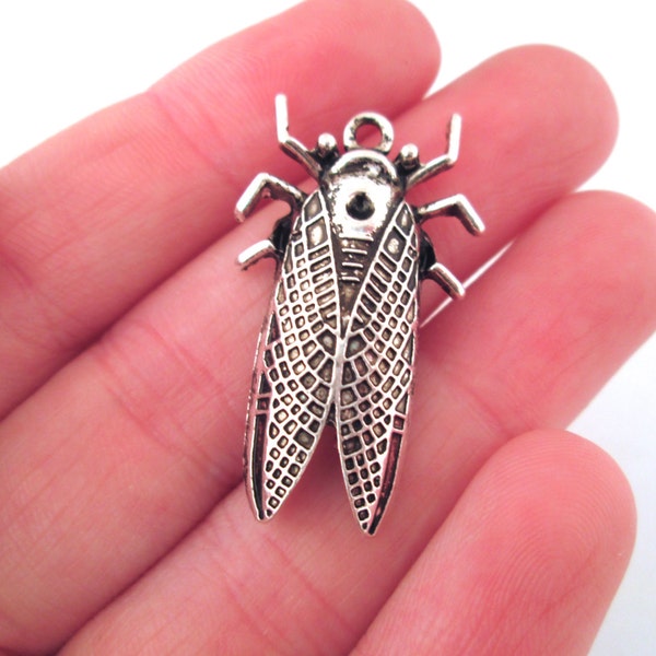 Silver Locust Pendants Insect Charms, Pick Your Amount, D126