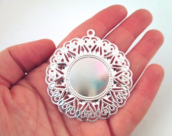 25mm silver filigree bezel setting stamping pendant charm, pick your amount, B256