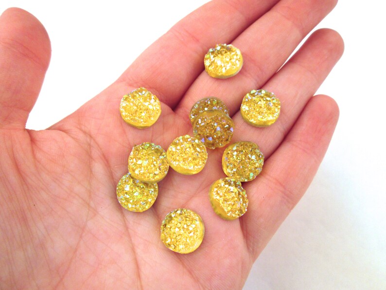 H65 10 Yellow 12mm Resin Druzy Cabochons