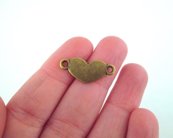 10 Brass Heart Charm Connecter Pendants, 21mm Bronze Connector Pendants L150b
