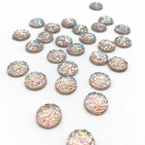 10 Palest Pink 10mm Resin Druzy Cabochons, H34