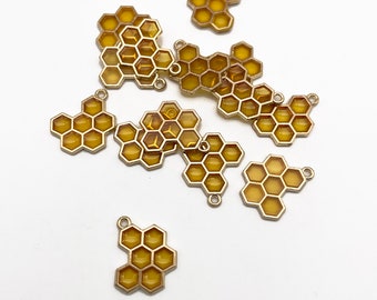 5 Gold Plated Resin Filled Honeycomb Charms, F222b