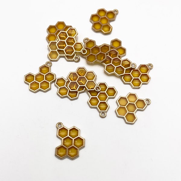 5 Gold Plated Resin Filled Honeycomb Charms, F222b