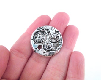 6 Steampunk watch charms gear pendants silver plated D119