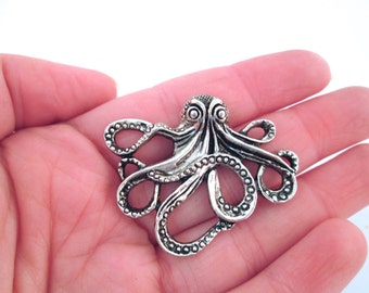Big Silver plated retro style octopus charms connectors, 44mm pendants connecters, pick your amount, D127