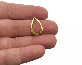 5 Gold Plated Stainless Steel Teardrop Charms, Open Bezel Tear Drop Pendants A119