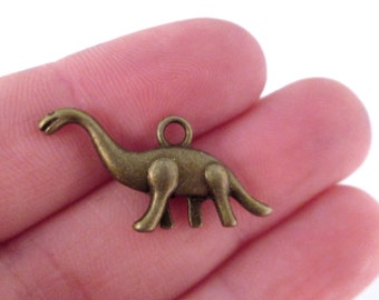 10 Brontosaurus Dinosaur Pendant Charms, Brass  Plated, 14x28mm, D99