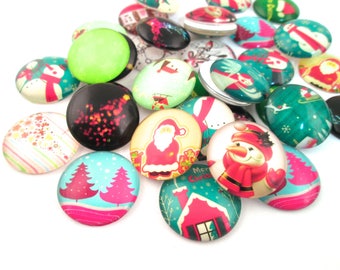 Six 25mm Christmas Glass Cabochons, Xmas Cabochons