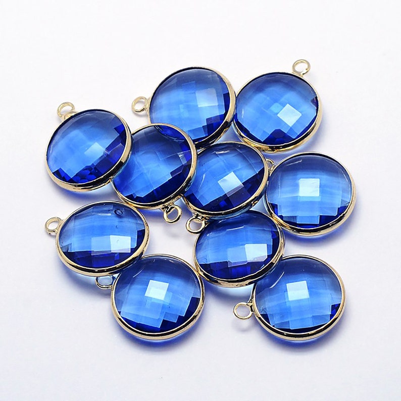 2 Round Faceted Glass Pendants Sapphire Blue Drops With a - Etsy