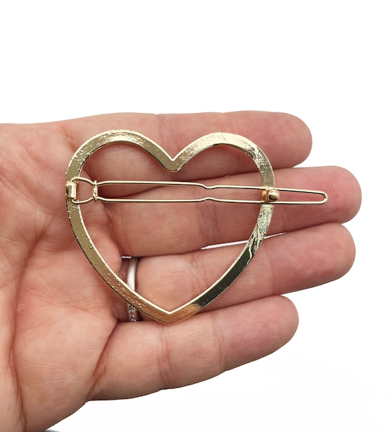Two Large Gold Tone Heart Har Clip Blanks, Uv Resin Hollow