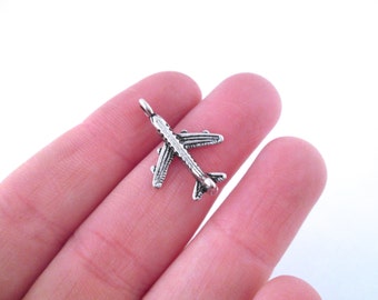 Silver plated 24mm double sided airplane charms, air plane pendants 24x15mm, pick your amount, C190
