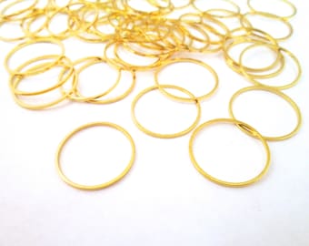 25 Gold Plated 20mm Circle Connectors, Round Linking Ring Pendant Charms, F84