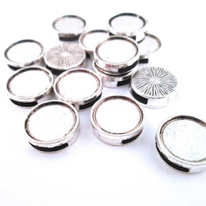 Ten 14mm Silver Plated Bezel Slide Charm Pendants, D196