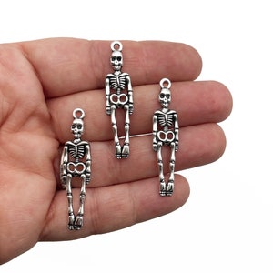 15 Silver plated Halloween Skeleton Charm Pendants, L8