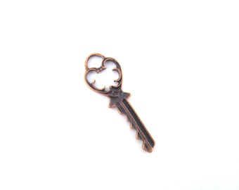 copper key charms 38x13mm, pick your amount, D178