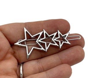 Two large Silver Tone Star Hair Clip Blanks,  Uv Resin Hollow Star Hair Pin Barrettes,  F175b