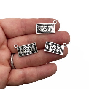 10 Silver Plated 100 Dollar Bill Money Charm, 21mm Benjamin Cash Pendants, L139