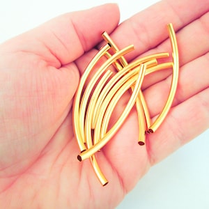 50mm Gold Plated Curved Tubes Beads 50x3mm, Pick Your Amount, L267
