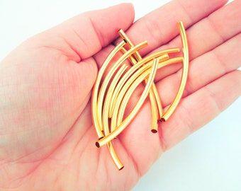 Gold Plated Curved Tubes Beads 50x3mm, Pick Your Amount, L267