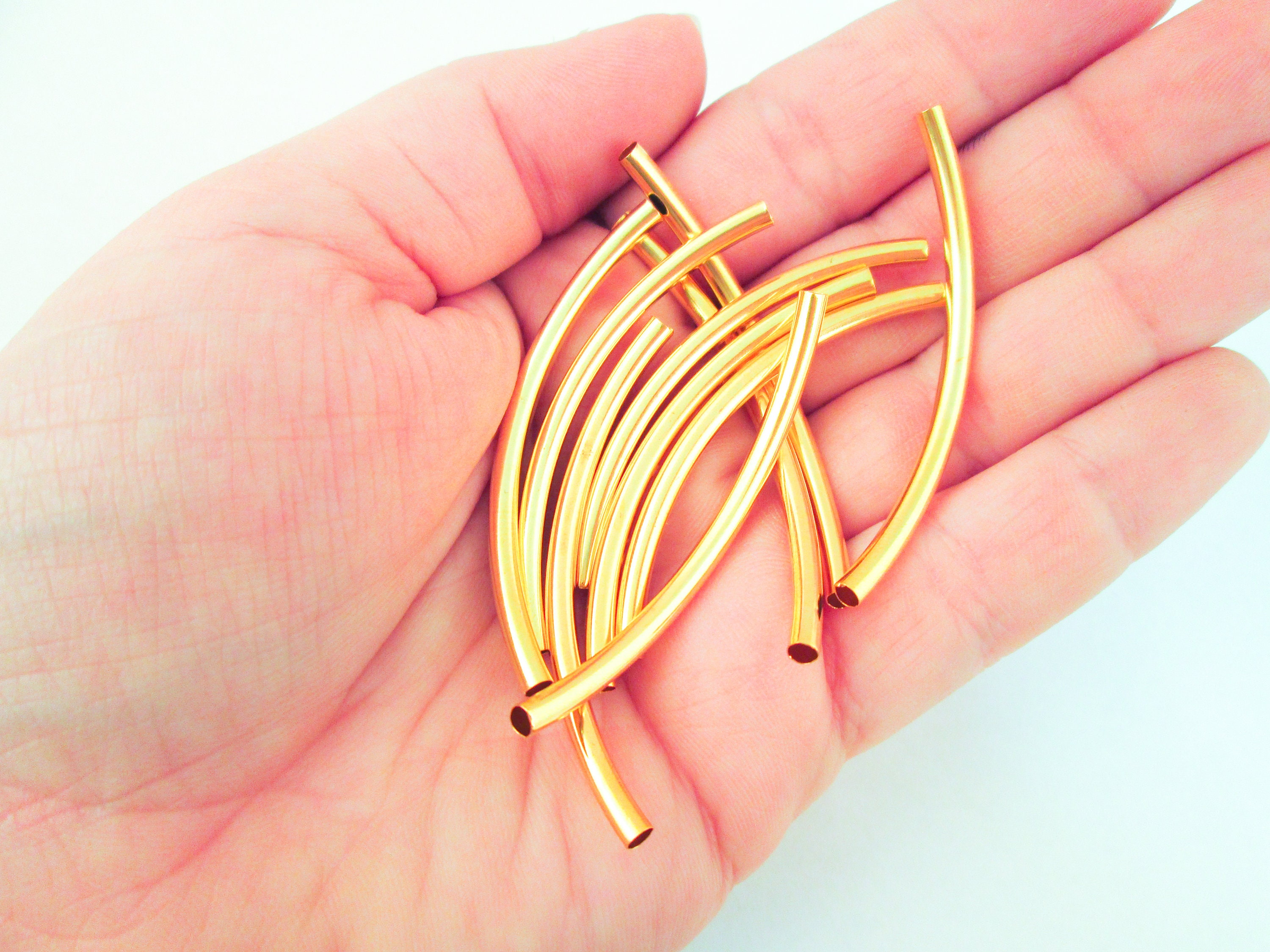 50mm Gold Plated Curved Tubes Beads 50x3mm, Pick Your Amount, L267