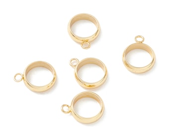 Four 18k Gold Plated Stainless Steel Round Tube or Ring Bail Charms, Open Bezel Pendant, Circle Pendants A139