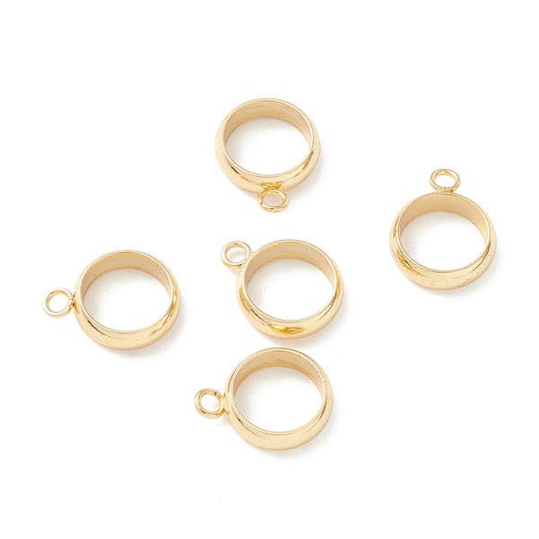 Four 18k Gold Plated Stainless Steel Round Tube or Ring Bail Charms, Open Bezel Pendant, Circle Pendants A148