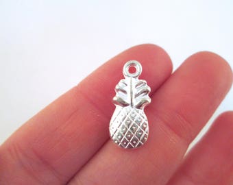 10 Silver Plated Pineapple Charm Pendants F378