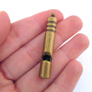 4 Large 44mm Antique Brass Plated  Whistle Pendants, Bronze Charms, L332