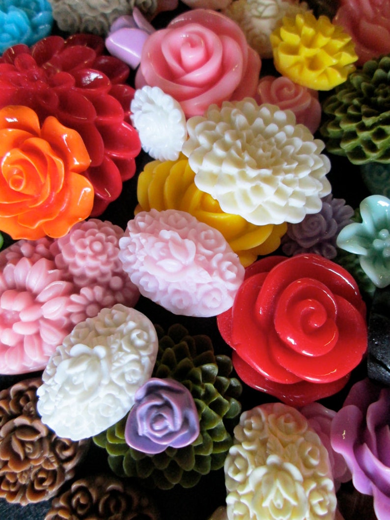 20pc. flower cabochon mix grab bag of cute Kawaii roses, mums etc... DESTASH SALE image 4