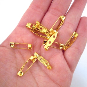 25 Gold 20mm Plated Clasp  Pin Backs, Brooch Pins for Crafts Badge Name Tag DIY Jewelry Making & Crafts D17
