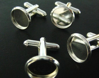 12mm silver plated bezel cuff links, pick your amount, D52