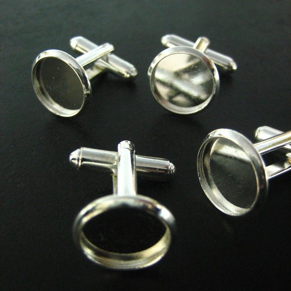 12mm silver plated bezel cuff links, pick your amount, D52