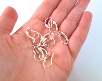 6mm Leverback Earring Hooks, silver plated with a  glue on pad, pick your amount, C31