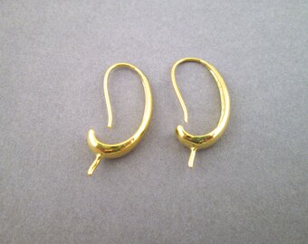 2 Pair 30mm Earring Hooks, 14k Gold Plated For Half Drilled Beads, A118