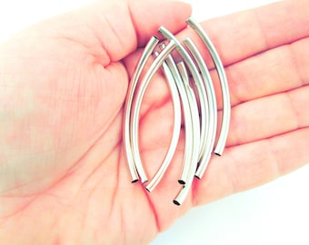 Silver Plated Curved Tubes Beads 50x3mm, L259