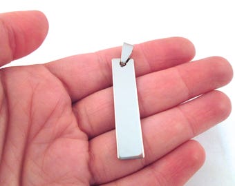 3 40mm Stainless Steel Stamping Rectangle Tag Pendant Charm, D138