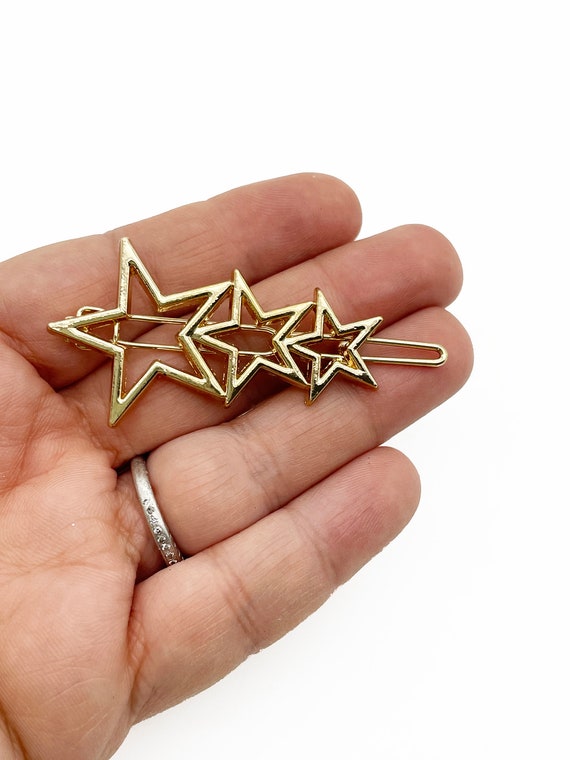 Two Large Gold Tone Star Hair Clip Blanks, Uv Open Bezel  display picture 3