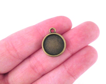10 or 20 Pieces 12mm Round Brass Bezel Cabochon Setting, Double Sided Pendant Charm, pick your amount, B100