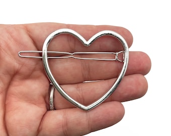Two Large Silver Tone Heart Har Clip Blanks,  Uv Resin Hollow Valentine Hair Pin Barrettes,  F12