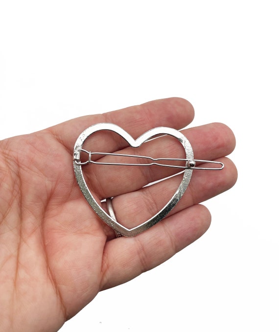 Two Large Silver Tone Heart Har Clip Blanks, Uv Resin Hollow