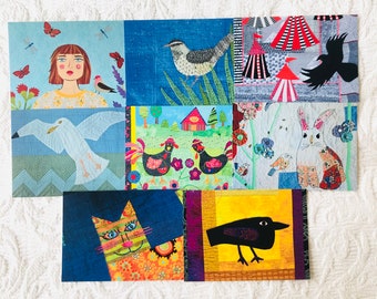 Set of 8 Animal Quilt Postcards- 1 of Each Design